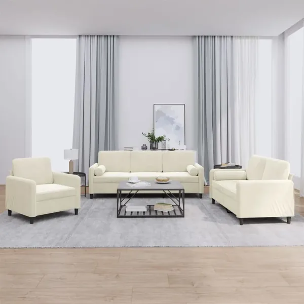 Ensemble de canapés 3 pcs avec coussins crème velours
