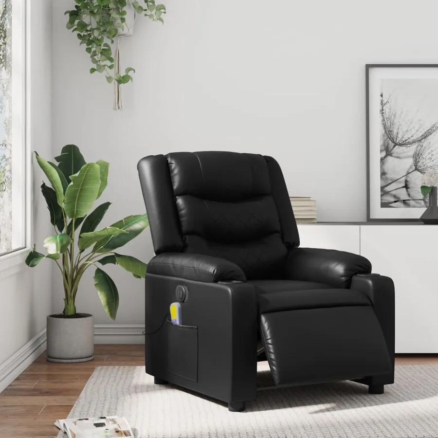 Fauteuil de massage inclinable électrique noir similicuir - 15
