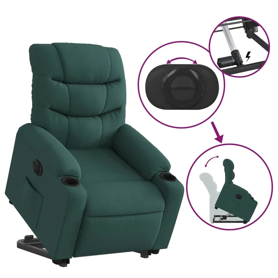 Fauteuil inclinable électrique vert foncé tissu - 11