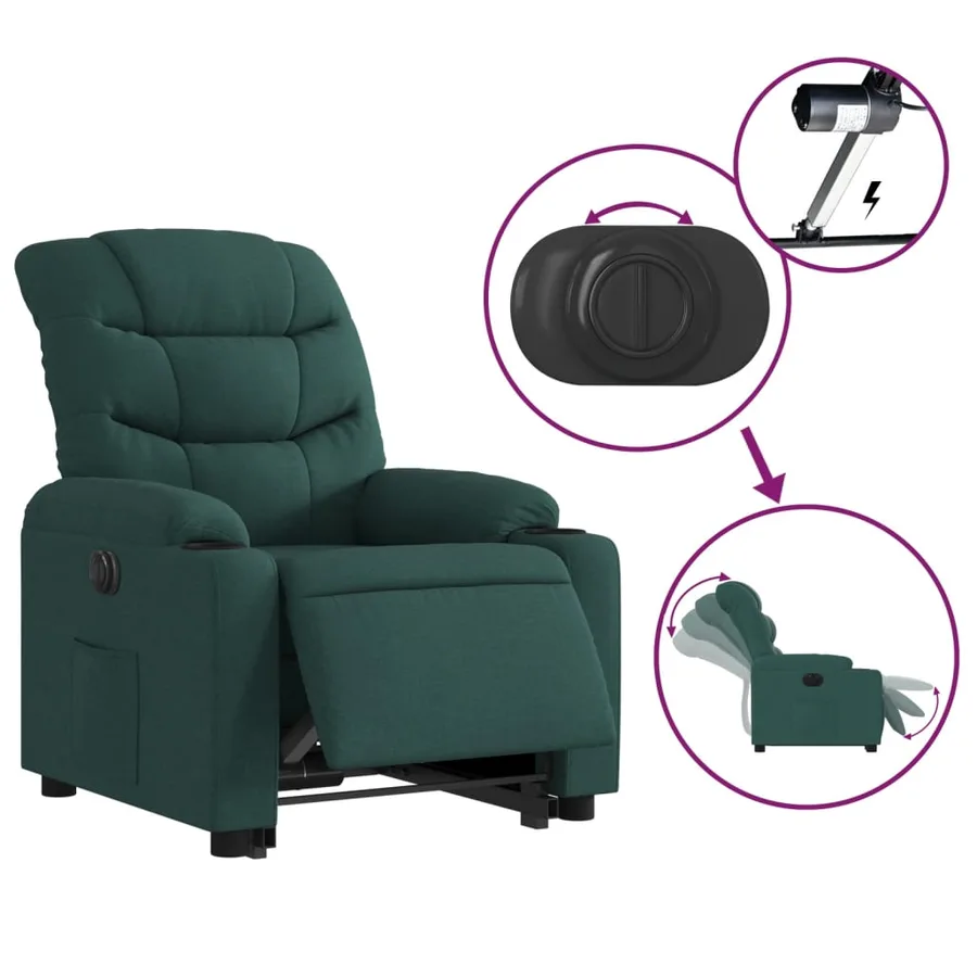 Fauteuil inclinable électrique vert foncé tissu - 6