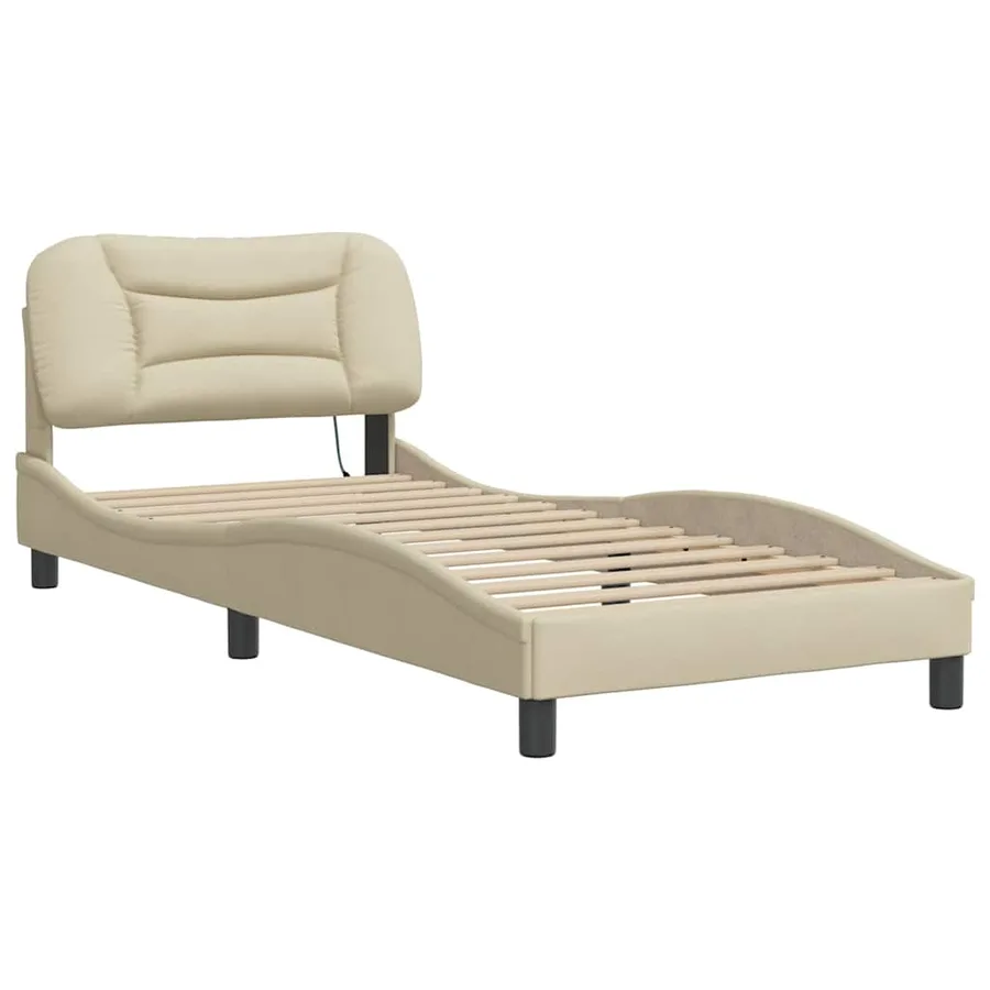 Cadre de lit sans matelas Hvar crème 90x190 cm tissu - 3