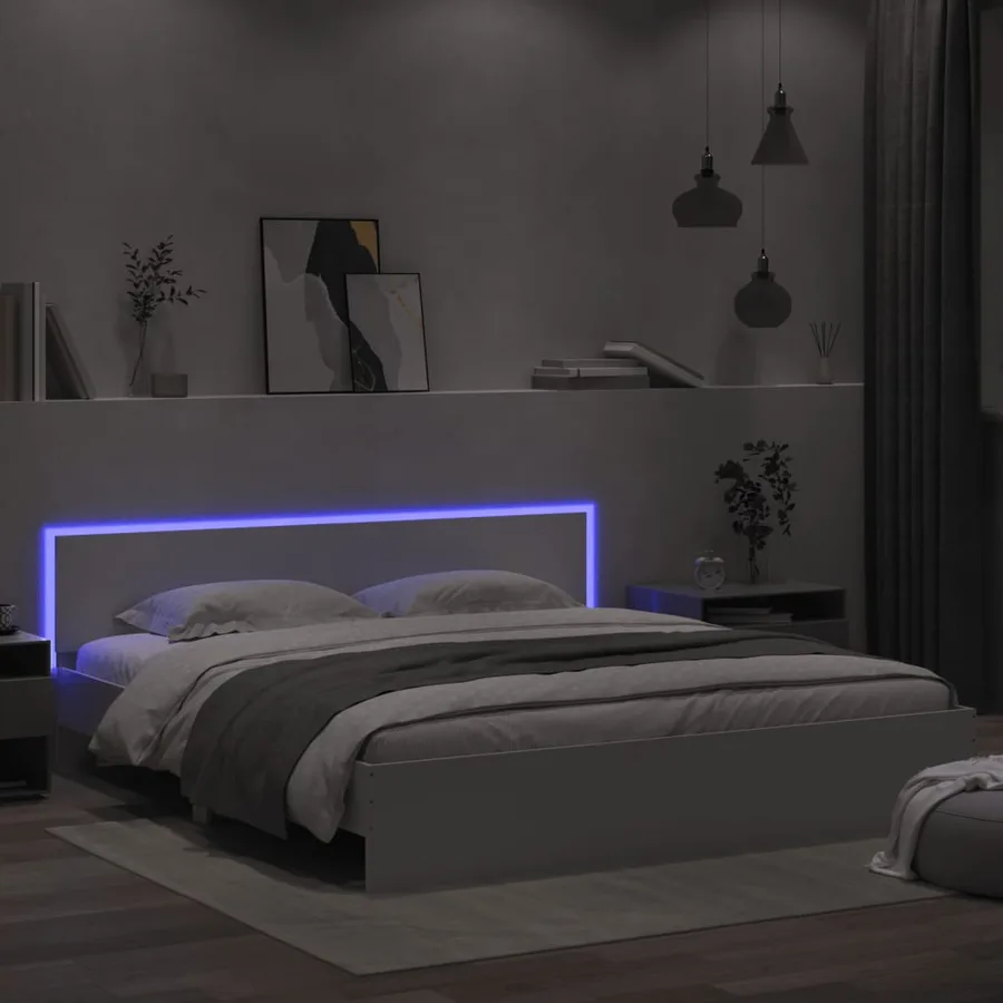 Cadre de lit avec LED sans matelas blanc 200x200 cm - 4