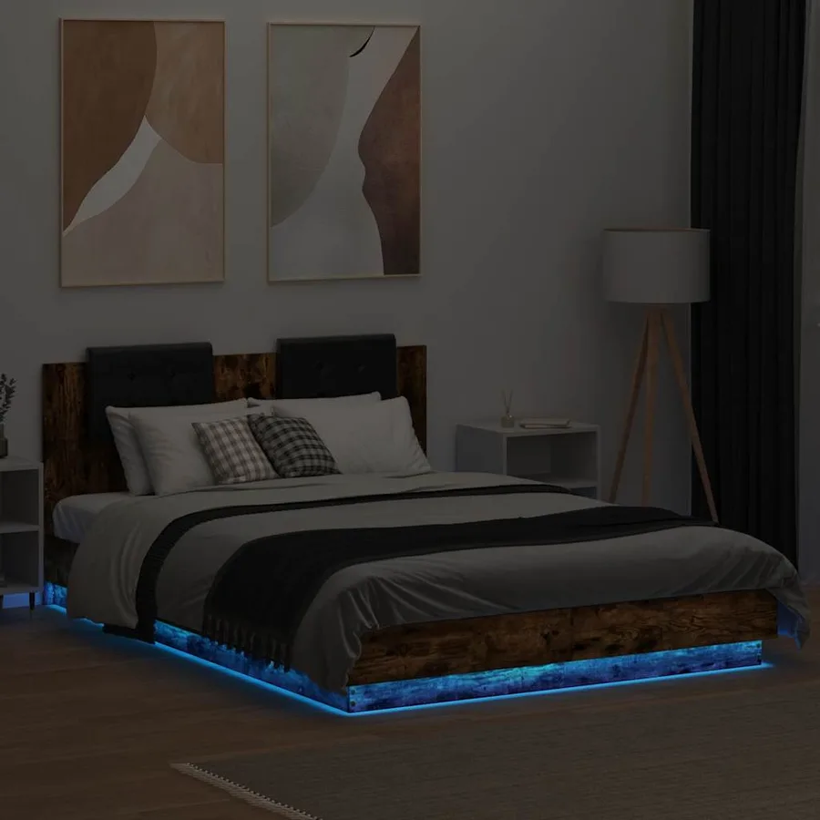 Cadre de lit avec LED sans matelas chêne fumé 120x200 cm - 4