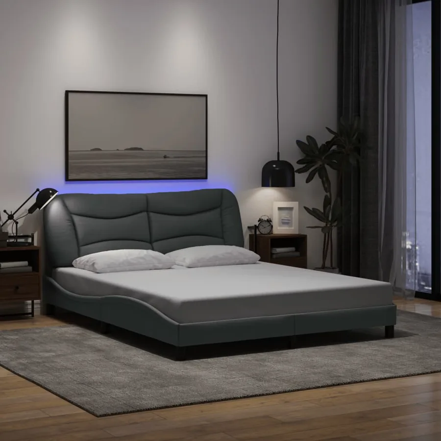 Cadre de lit avec LED sans matelas Hvar gris clair 160x200 cm tissu