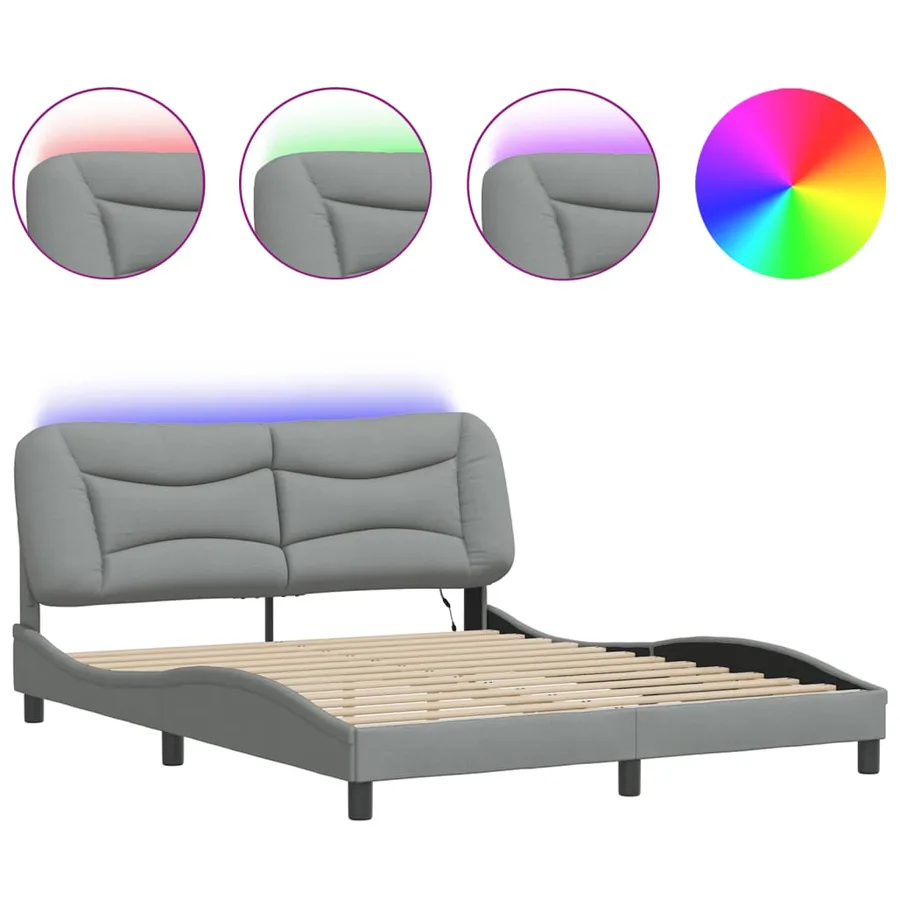 Cadre de lit avec LED sans matelas Hvar gris clair 160x200 cm tissu - 2