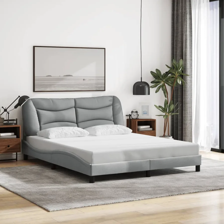 Cadre de lit avec LED sans matelas Hvar gris clair 160x200 cm tissu - 4