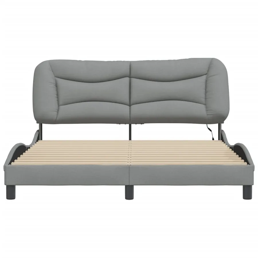 Cadre de lit avec LED sans matelas Hvar gris clair 160x200 cm tissu - 6