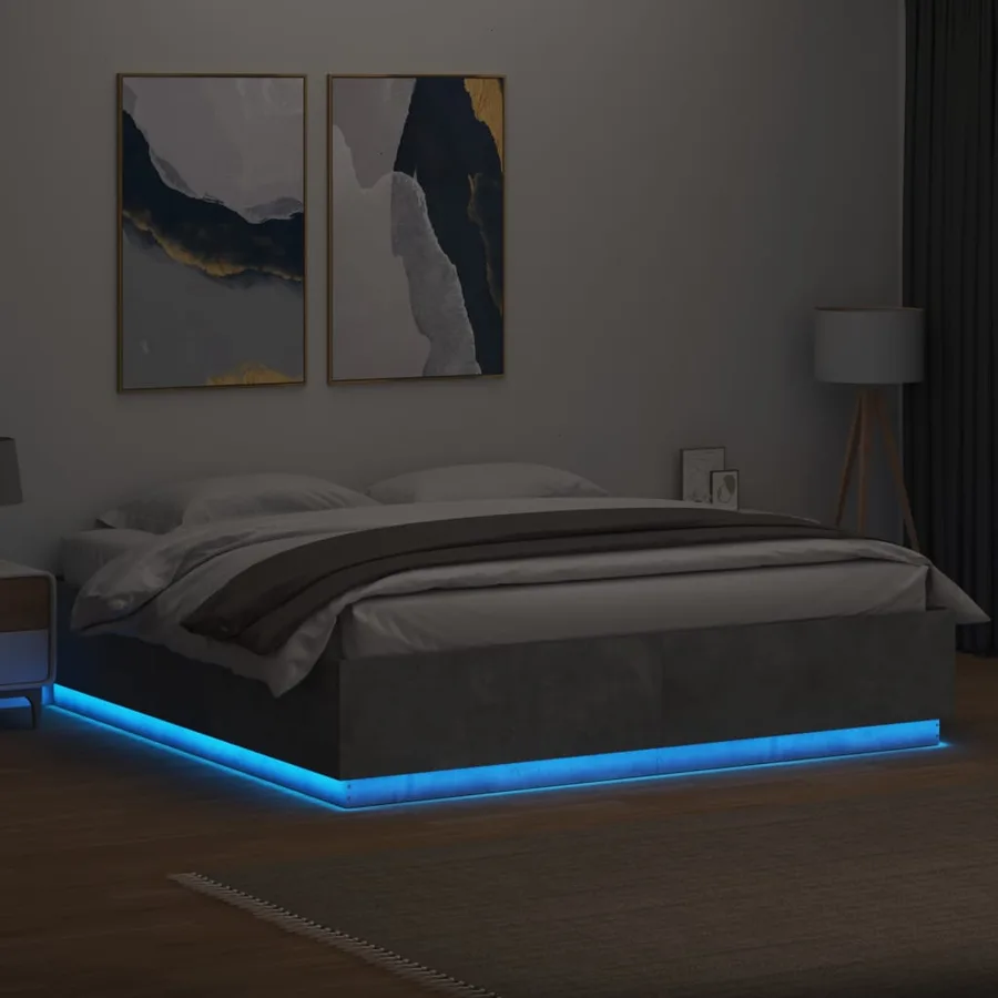 Cadre de lit avec LED sans matelas gris béton 200x200 cm - 4