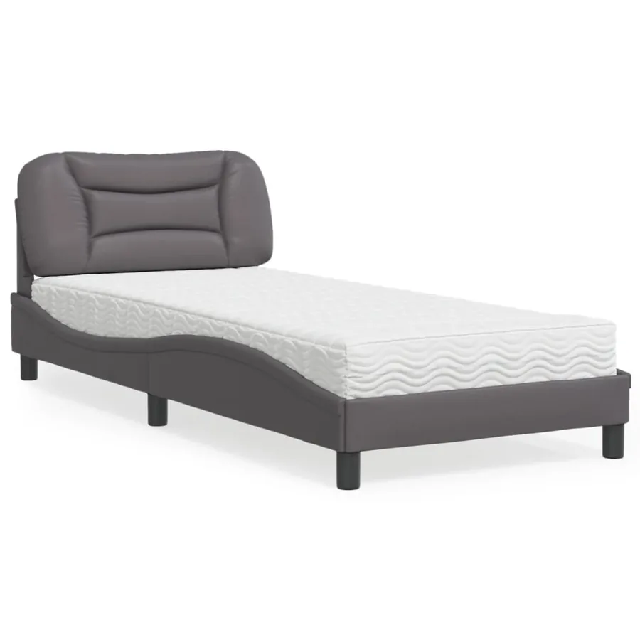 Lit avec matelas Hvar gris 90x190 cm similicuir