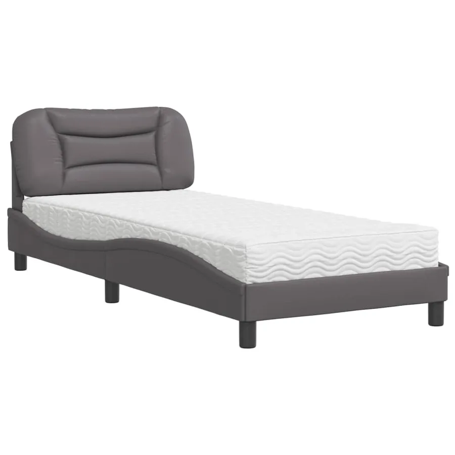 Lit avec matelas Hvar gris 90x190 cm similicuir - 2