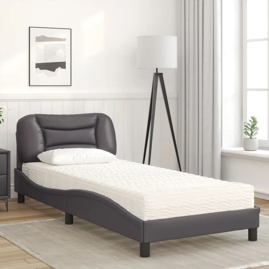 Lit avec matelas Hvar gris 90x190 cm similicuir - 3