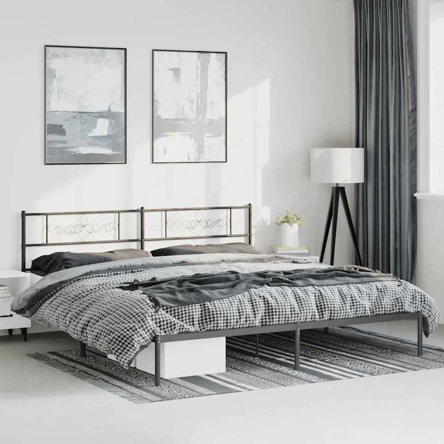 Cadre de lit métal sans matelas avec tête de lit noir 193x203cm