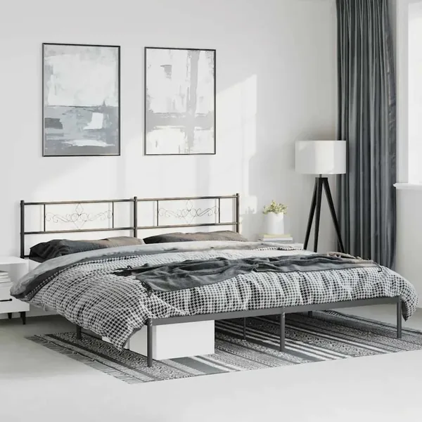 Cadre de lit métal sans matelas avec tête de lit noir 193x203cm