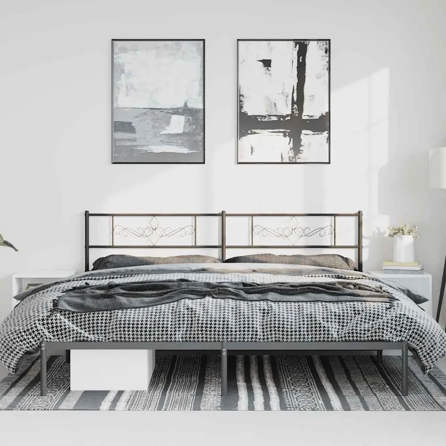 Cadre de lit métal sans matelas avec tête de lit noir 193x203cm - 4