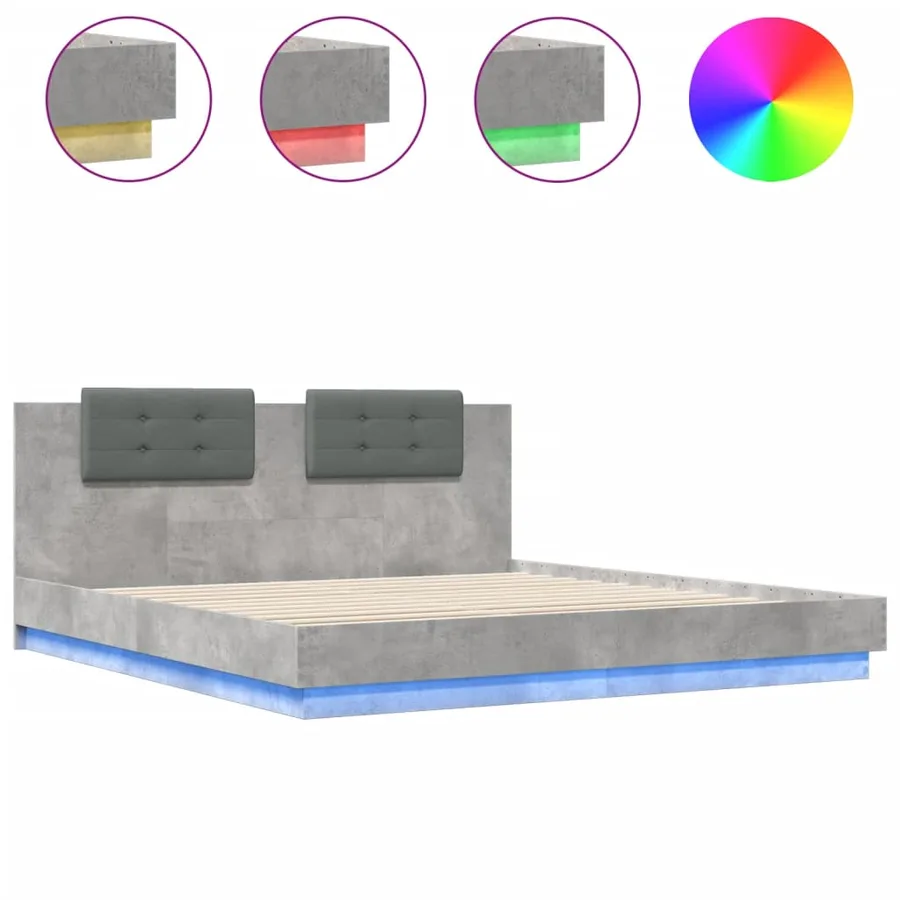 Cadre de lit avec LED sans matelas gris béton 180x200 cm - 2