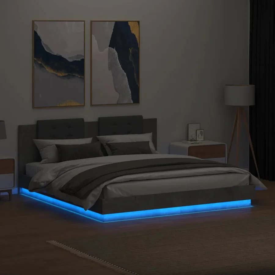 Cadre de lit avec LED sans matelas gris béton 180x200 cm - 4