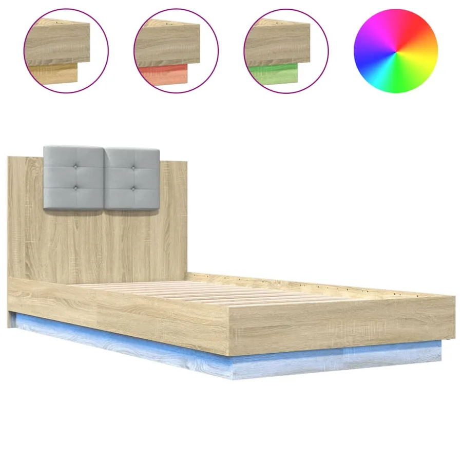 Cadre de lit avec LED sans matelas chêne sonoma 90x190 cm - 2