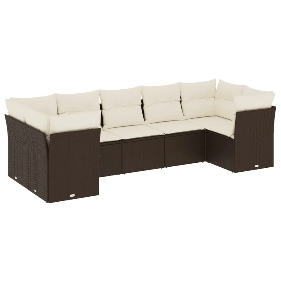 Salon de jardin avec coussins 7 pcs marron résine tressée - 2