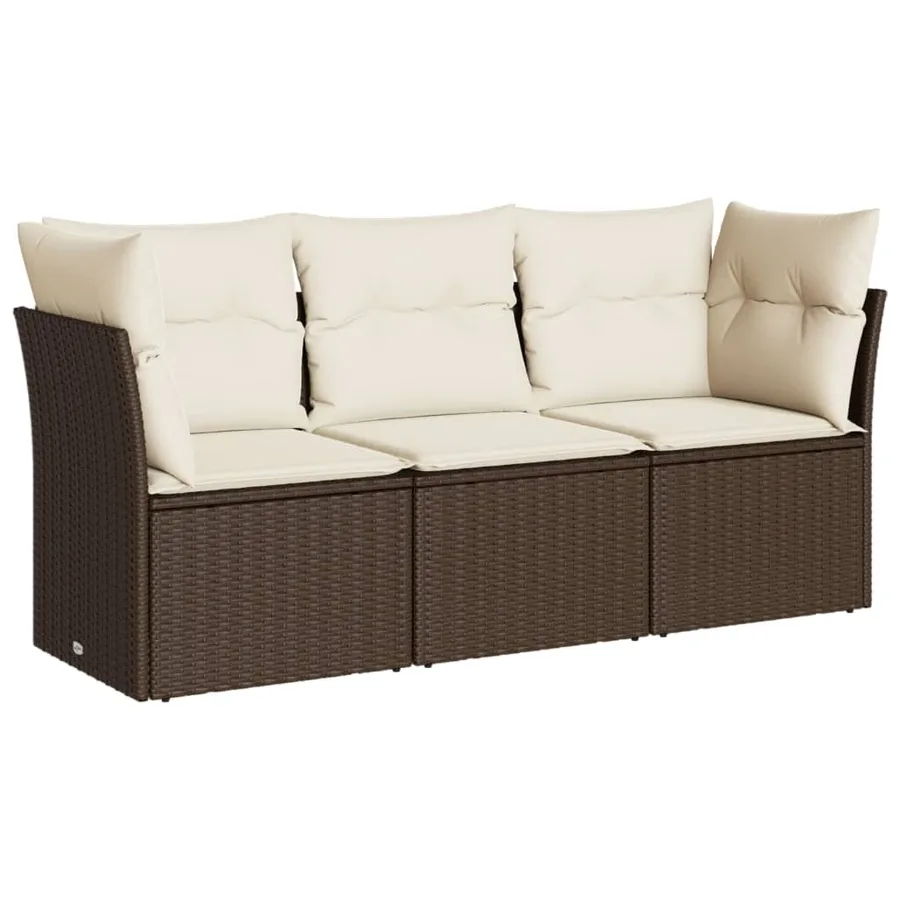 Salon de jardin avec coussins 3 pcs marron résine tressée - 2