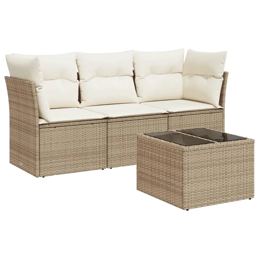 Salon de jardin avec coussins 4 pcs beige résine tressée - 2