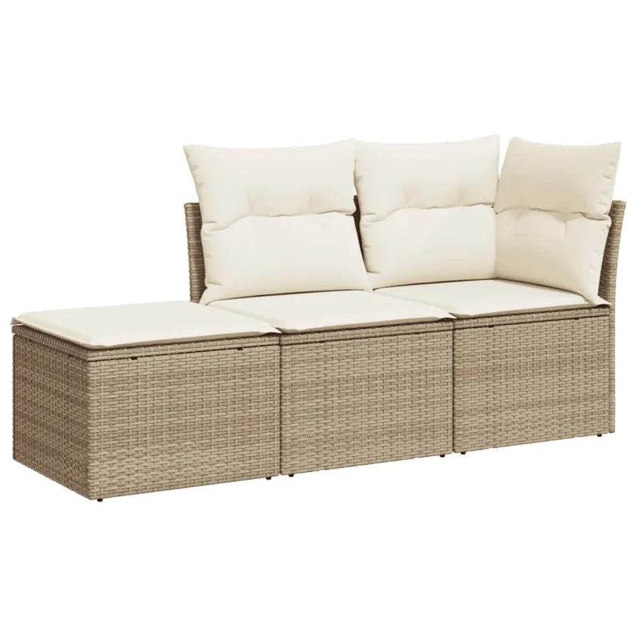 Salon de jardin avec coussins 3 pcs beige résine tressée - 2