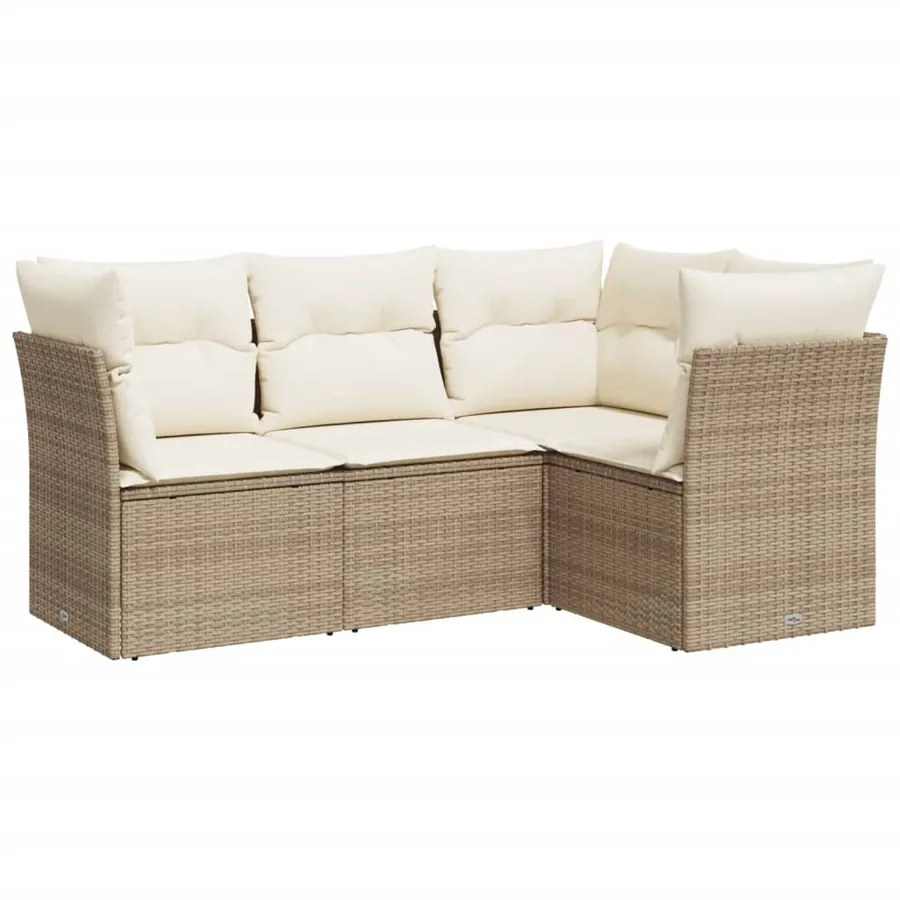 Salon de jardin avec coussins 4 pcs beige résine tressée - 2