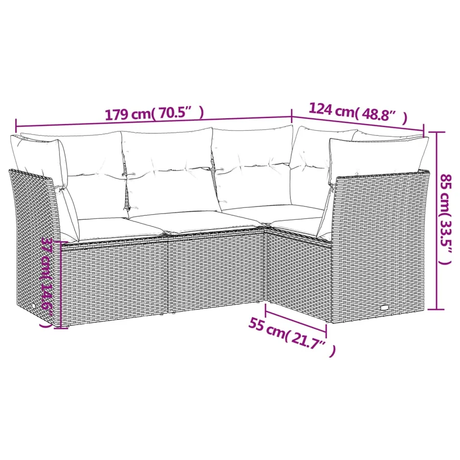 Salon de jardin avec coussins 4 pcs beige résine tressée - 3