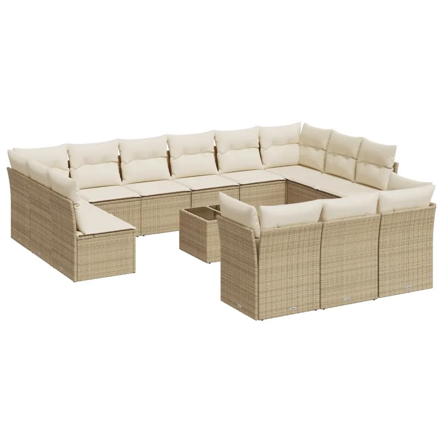 Salon de jardin avec coussins 14 pcs beige résine tressée - 2