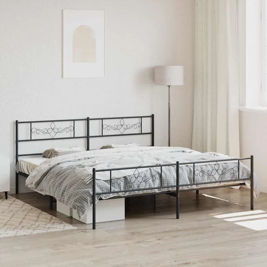 Cadre de lit métal sans matelas avec pied de lit noir 200x200cm