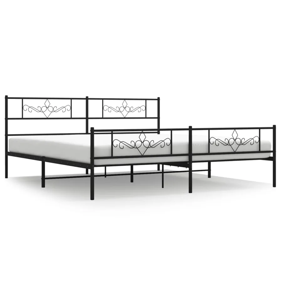 Cadre de lit métal sans matelas avec pied de lit noir 200x200cm - 2