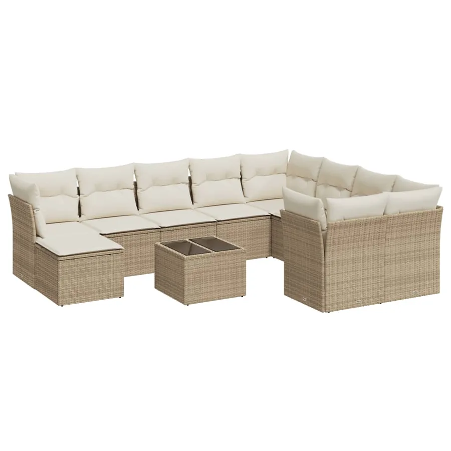Salon de jardin 11 pcs avec coussins beige résine tressée - 2