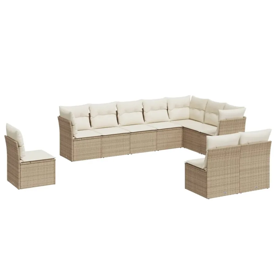 Salon de jardin avec coussins 10 pcs beige résine tressée - 2