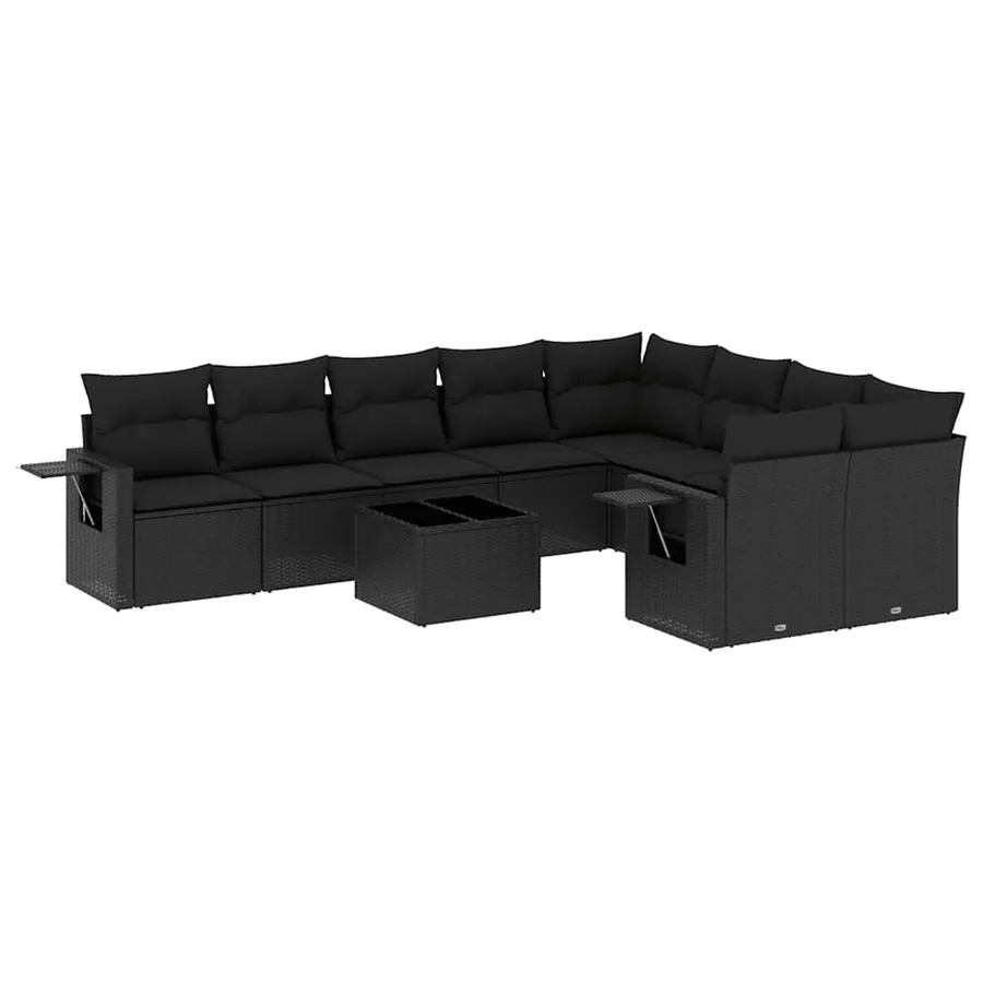 Salon de jardin 10 pcs avec coussins noir résine tressée - 2