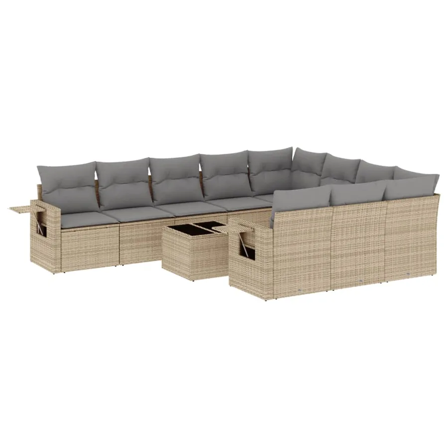 Salon de jardin 11 pcs avec coussins beige résine tressée - 2