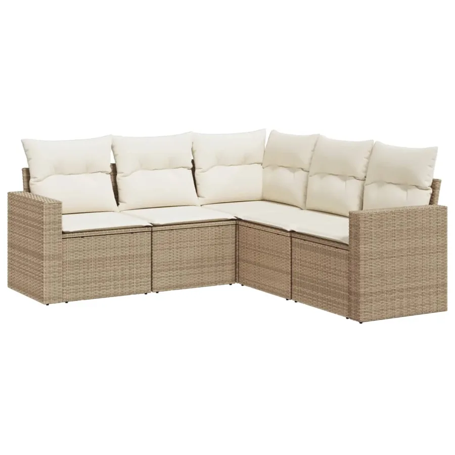 Salon de jardin avec coussins 5 pcs beige résine tressée - 2