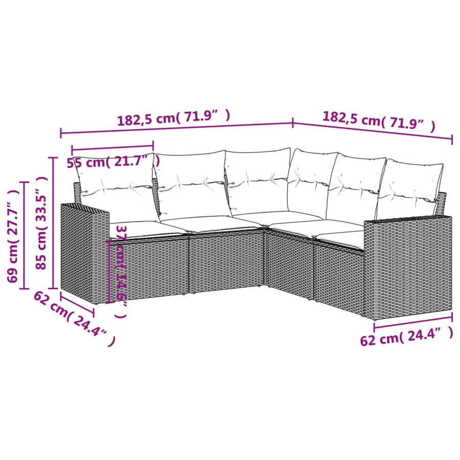 Salon de jardin avec coussins 5 pcs beige résine tressée - 3