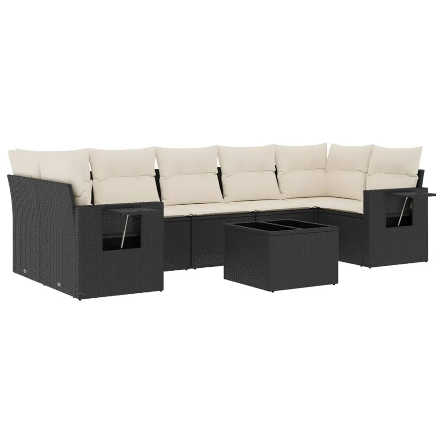Salon de jardin 8 pcs avec coussins noir résine tressée - 2