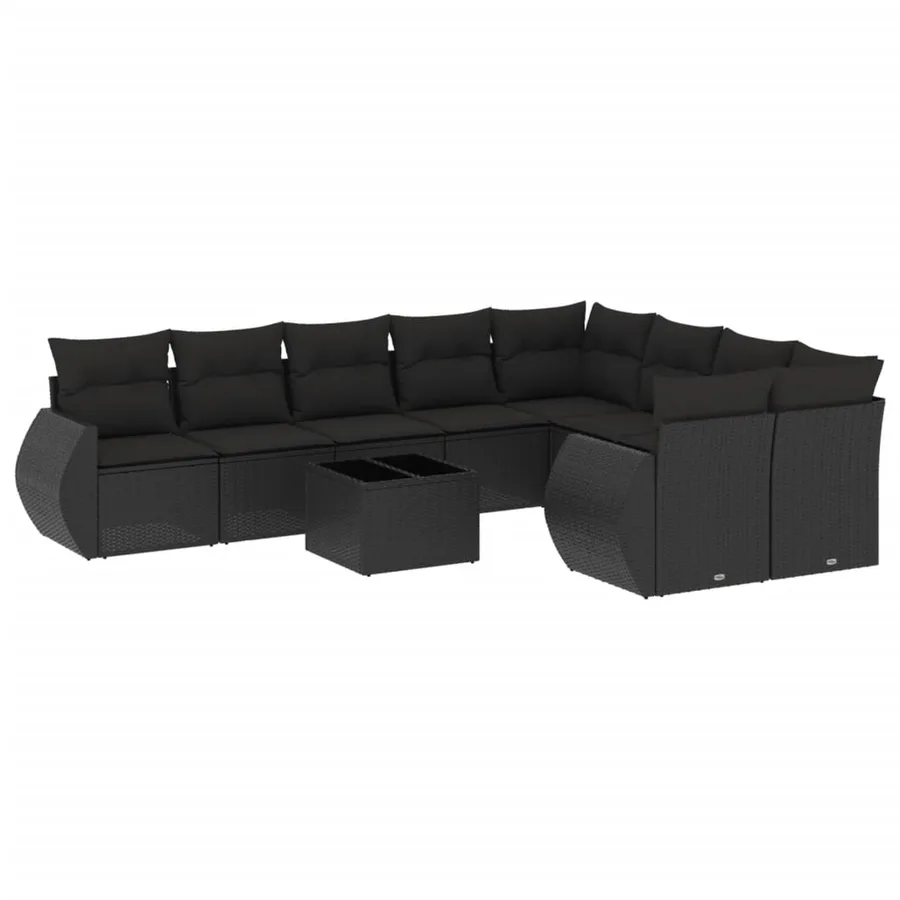 Salon de jardin 10 pcs avec coussins noir résine tressée - 2