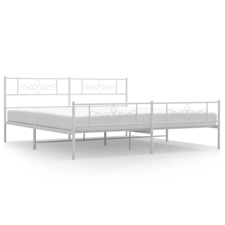 Cadre de lit métal sans matelas et pied de lit blanc 200x200 cm - 2