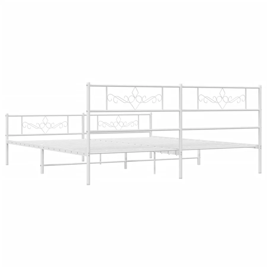 Cadre de lit métal sans matelas et pied de lit blanc 200x200 cm - 7