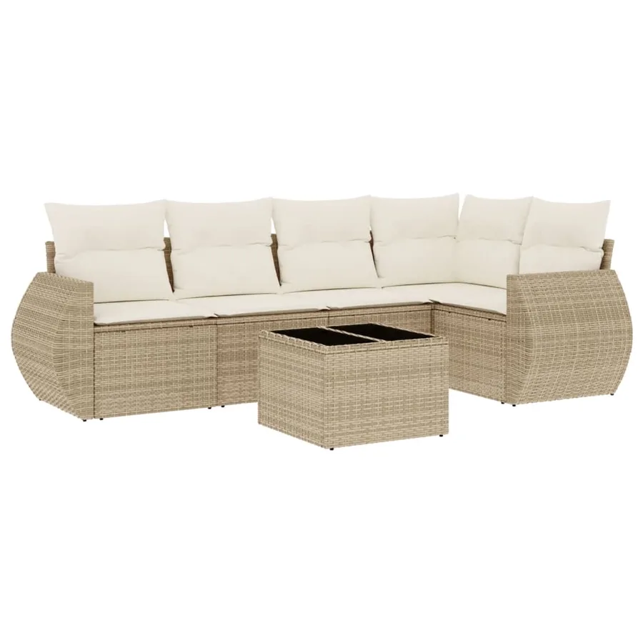 Salon de jardin avec coussins 6 pcs beige résine tressée - 2