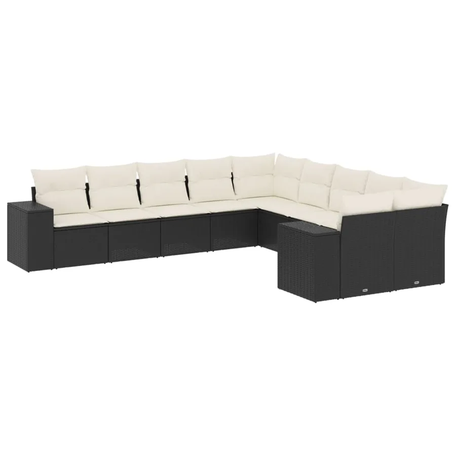Salon de jardin 10 pcs avec coussins noir résine tressée - 2