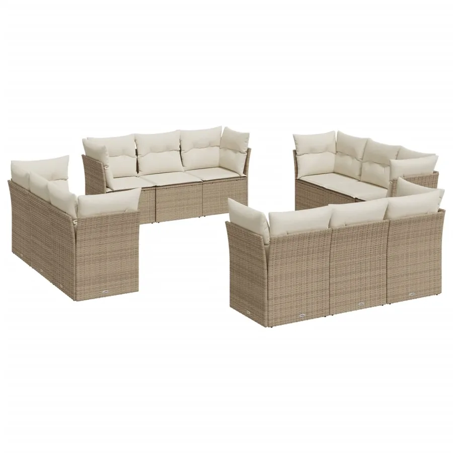 Salon de jardin avec coussins 12 pcs beige résine tressée - 2