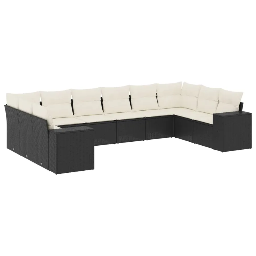 Salon de jardin 10 pcs avec coussins noir résine tressée - 2