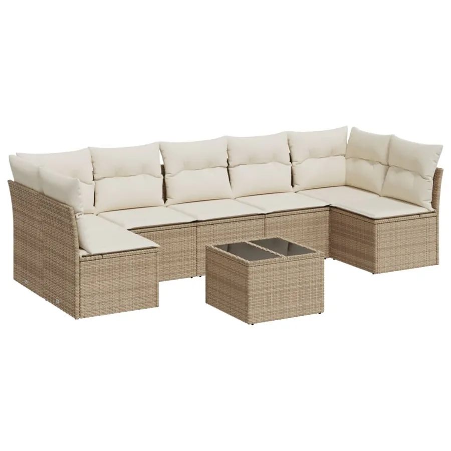 Salon de jardin avec coussins 8 pcs beige résine tressée - 2