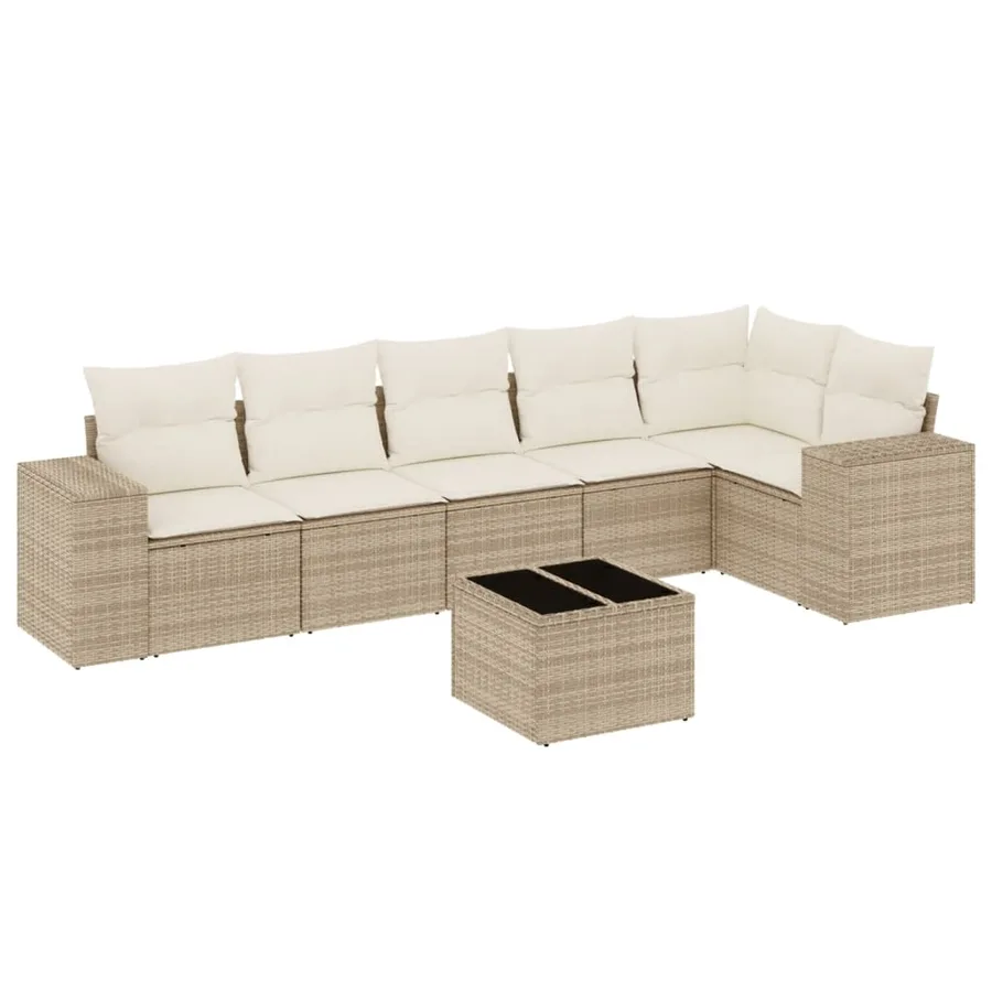 Salon de jardin avec coussins 7 pcs beige résine tressée - 2