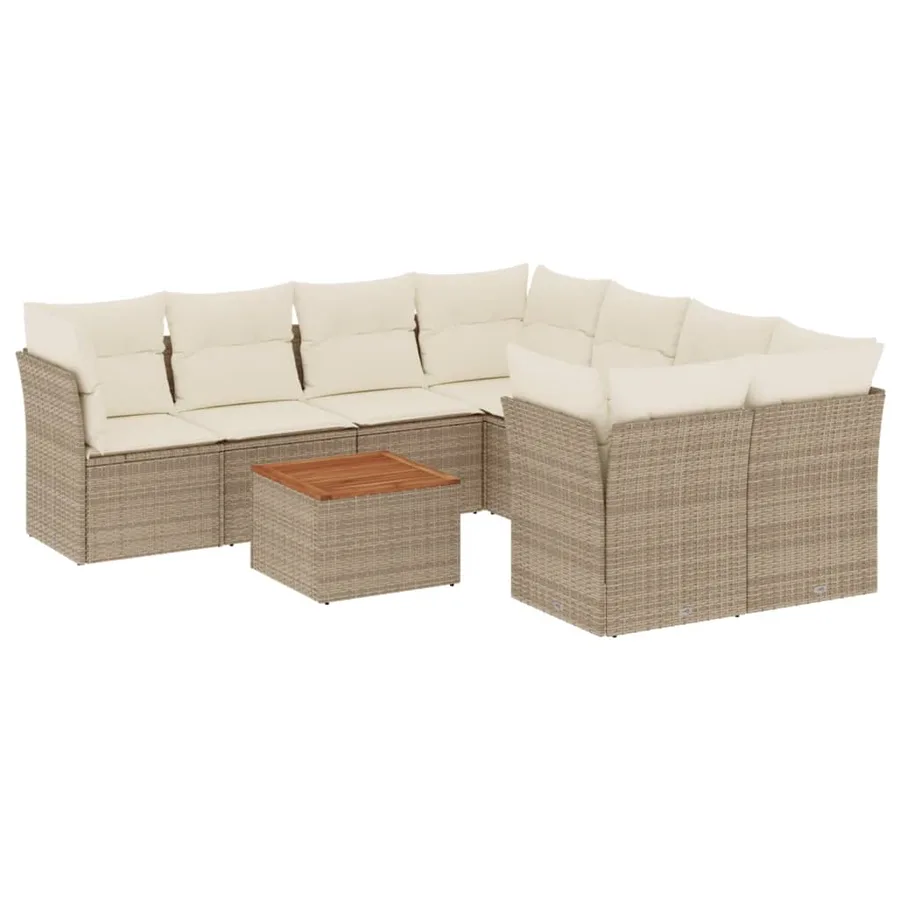 Salon de jardin avec coussins 9 pcs beige résine tressée - 2