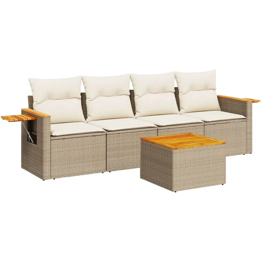 Salon de jardin avec coussins 5 pcs beige résine tressée - 2