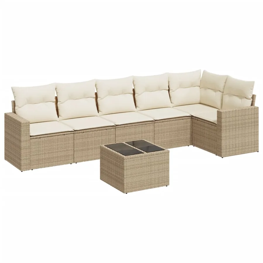 Salon de jardin avec coussins 7 pcs beige résine tressée - 2