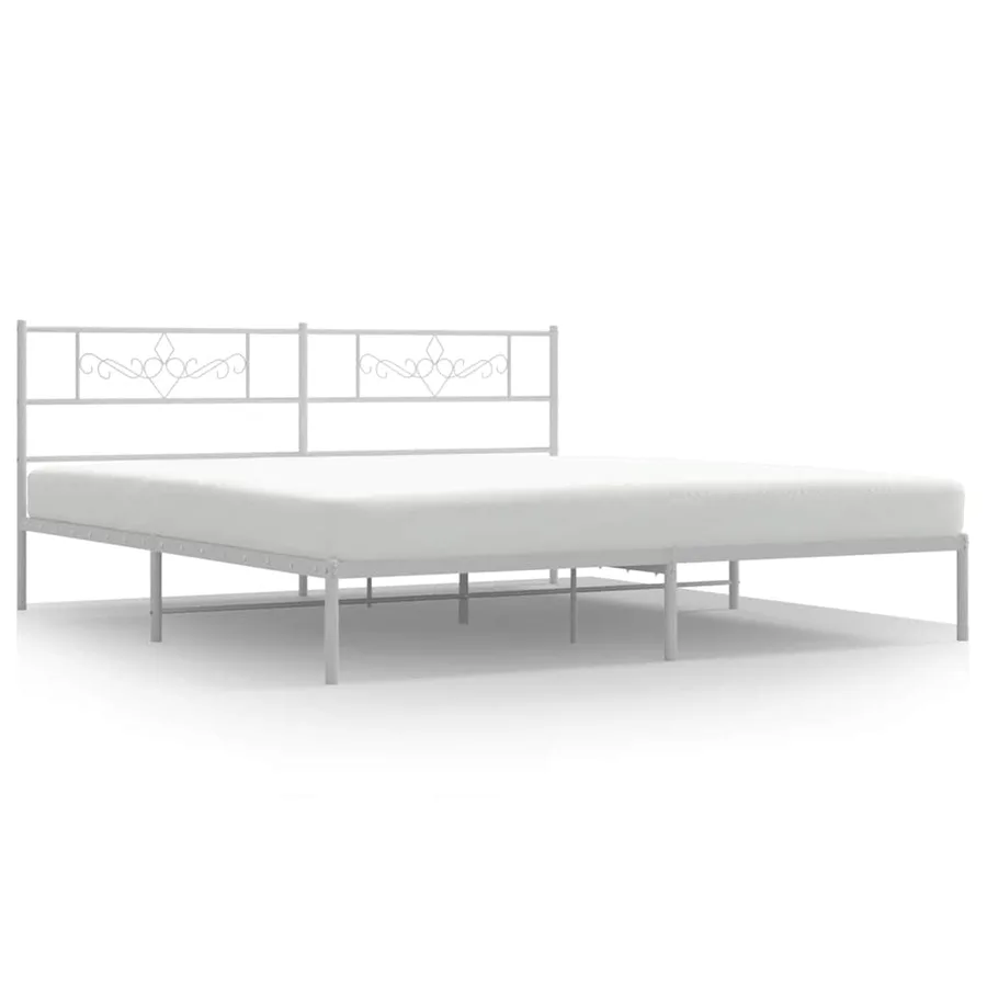Cadre de lit métal sans matelas et tête de lit blanc 193x203 cm - 2